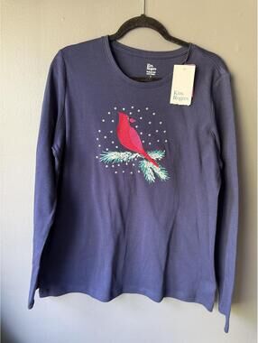 NWT’s Kim Rogers Holiday Fest Cardinal Embroidered Long Sleeve Shirt Large